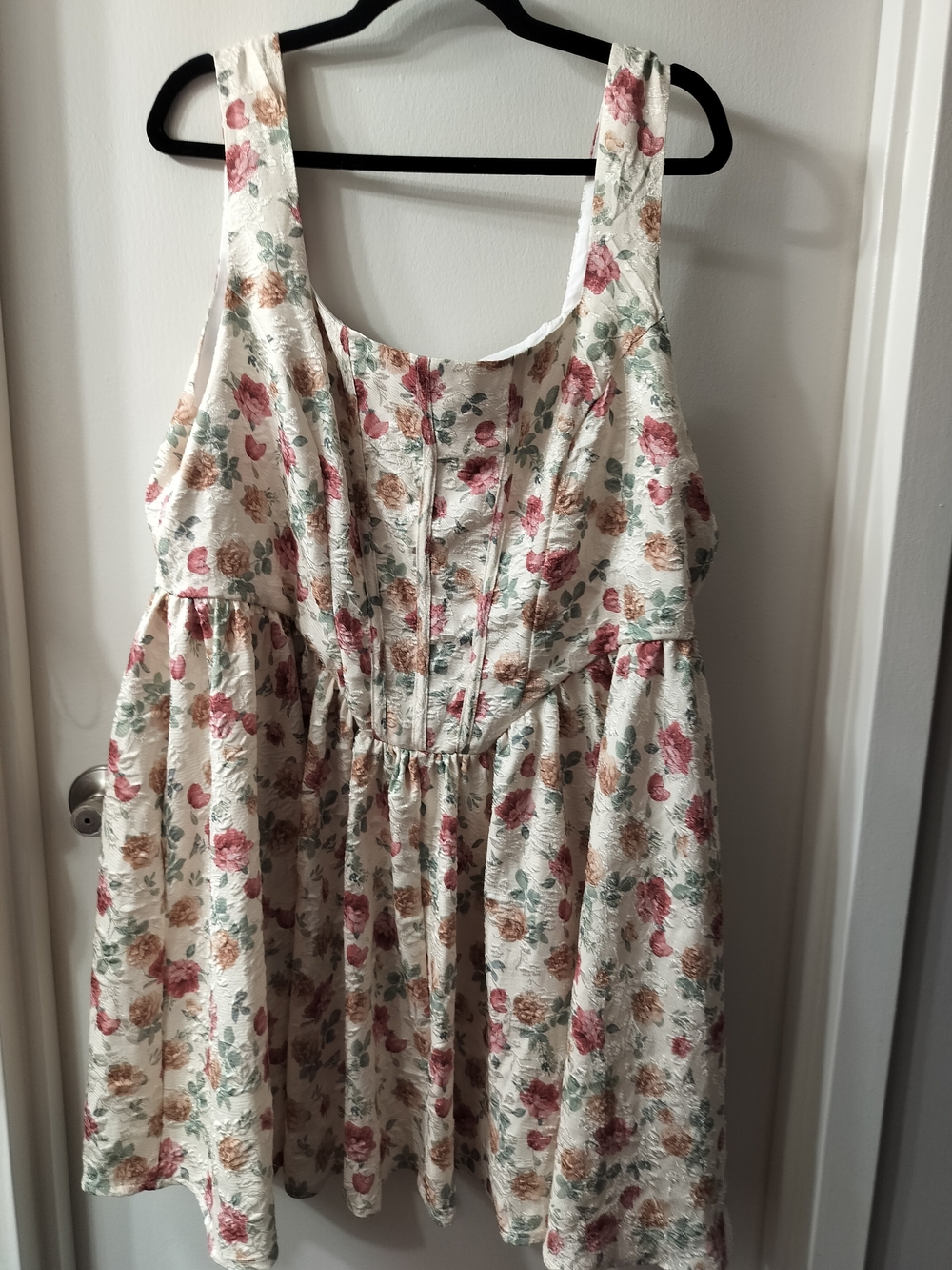 Cider Cream Floral Corset Sundress with Pink & Green Blooms